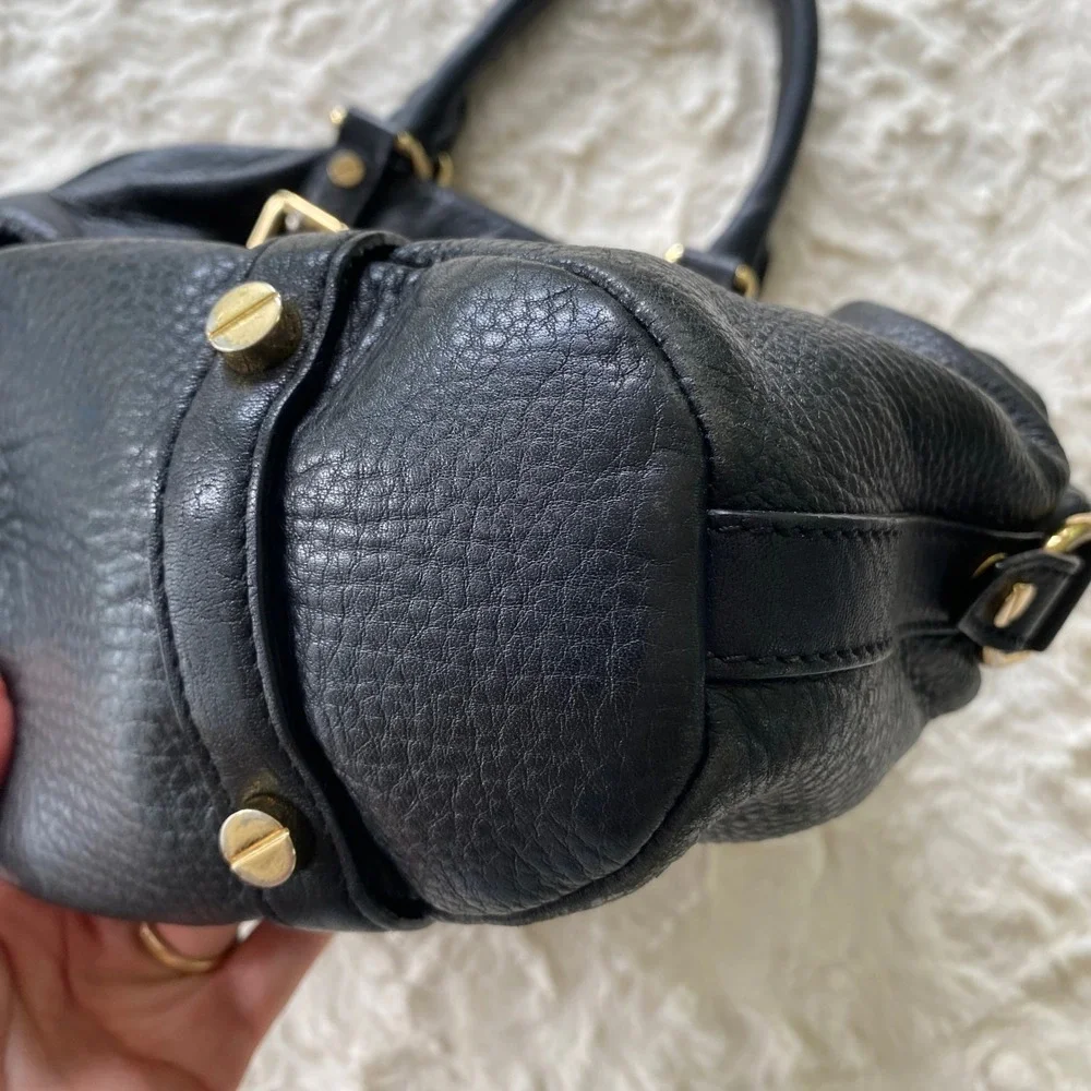 Michael Kors Satchel Handbag Black Pebbled Leather Gold Buckle Hardware Classic